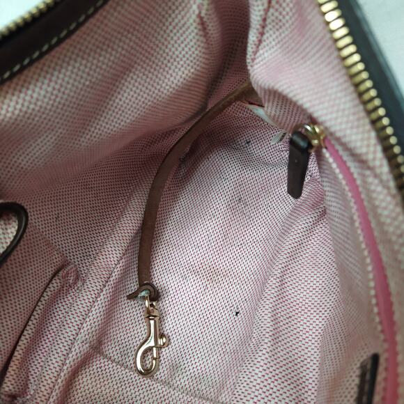 Dooney & Bourke Brown Canvas Leather Trim DB Printed Zipper Hobo Shoulder Bag - Picture 11 of 16